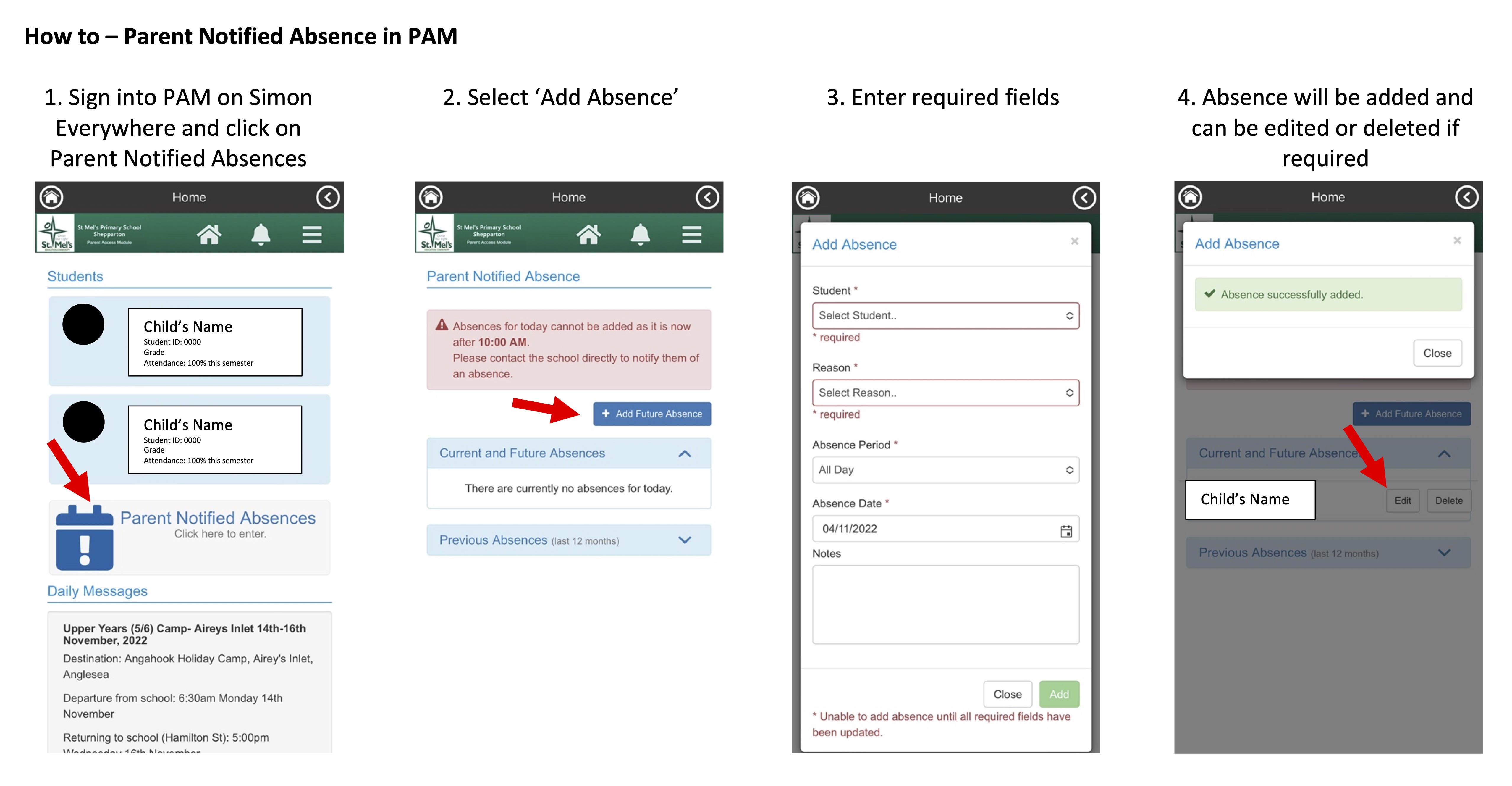 How to - Parent Notified Absence in PAM